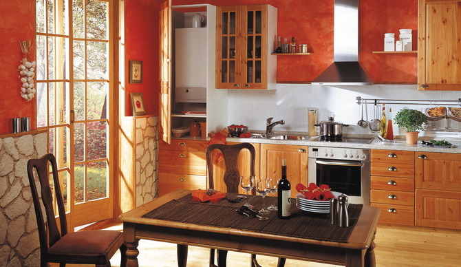 Интерьеры кухонь с напольными газовыми котлами (74 фото)